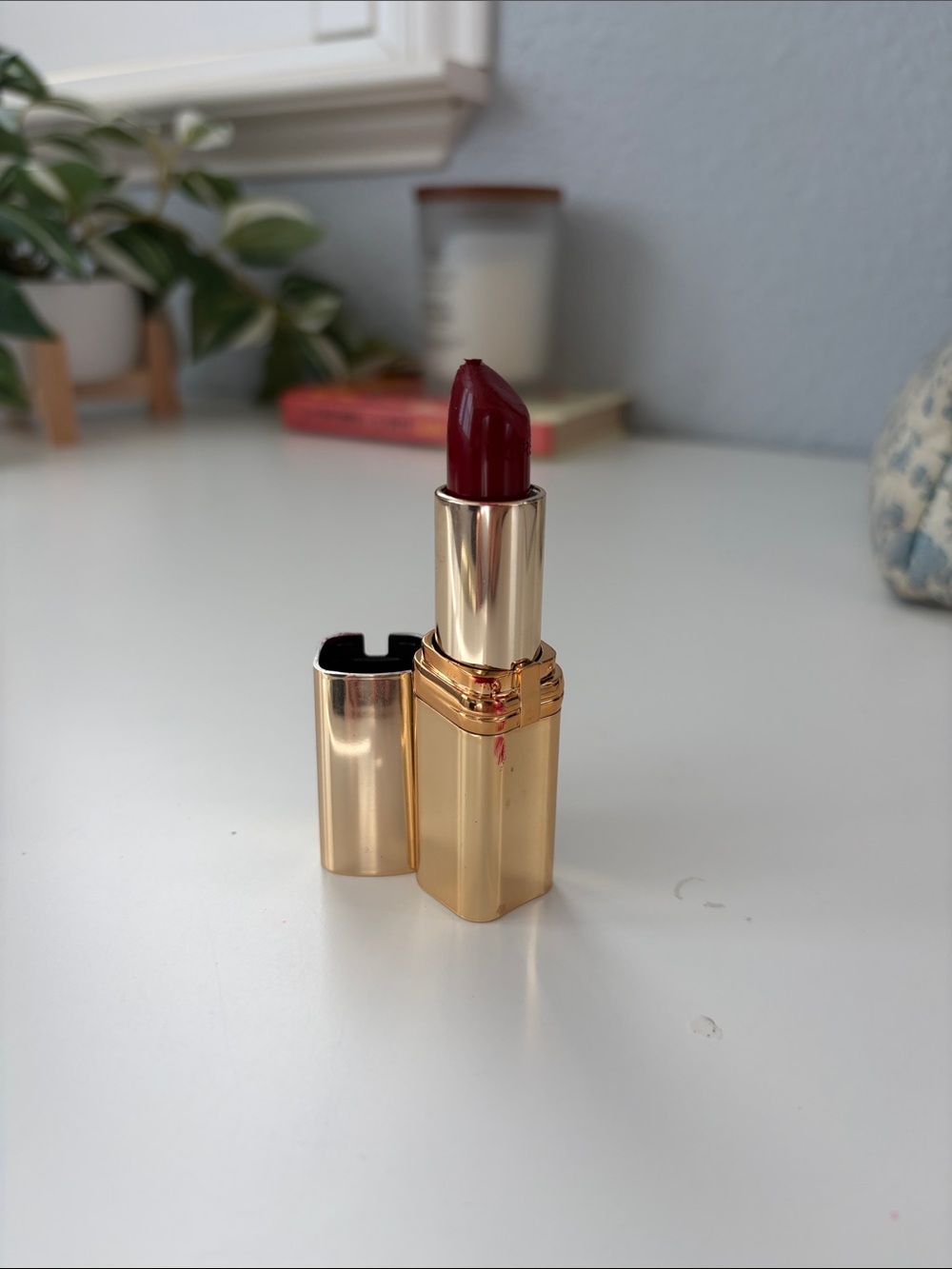Luxurious Deep Red Lipstick in Gold Case